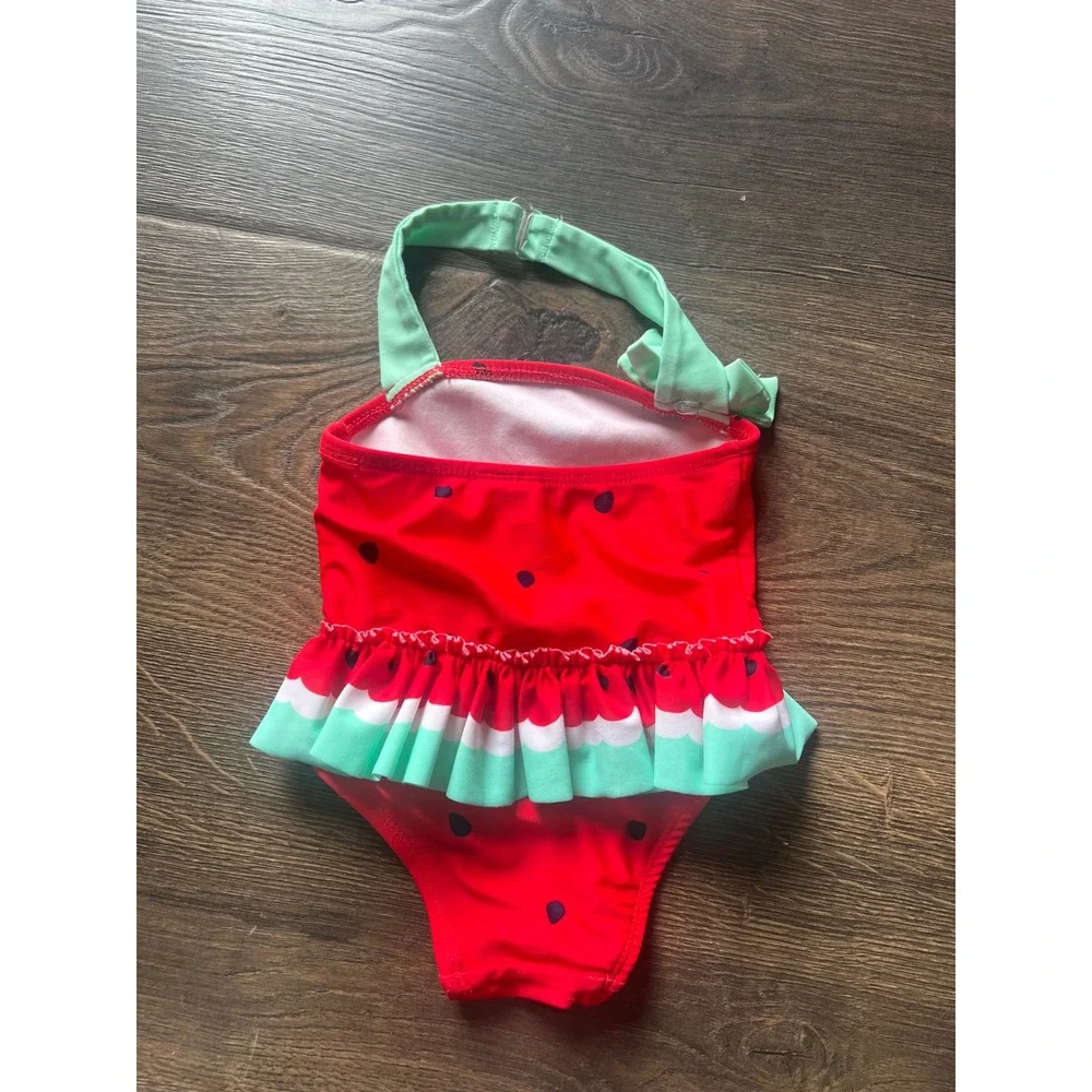 Circo Baby Girls Watermelon One Piece Swimsuit‎ Red Green Ruffle Halter 9M
